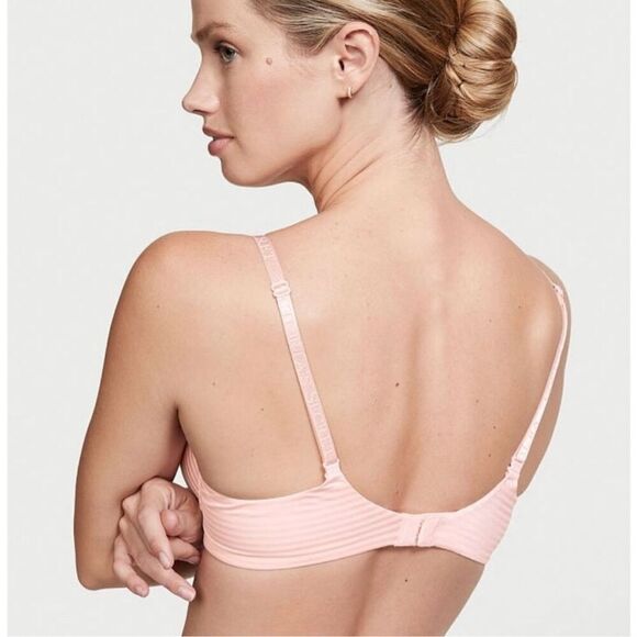Victoria’s Secret T-shirt Push-Up Full Coverage 38DD Pink Striped - Picture 2 of 9